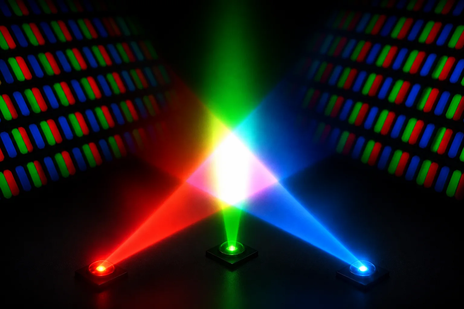 Luces roja, verde y azul formando el modelo RGB