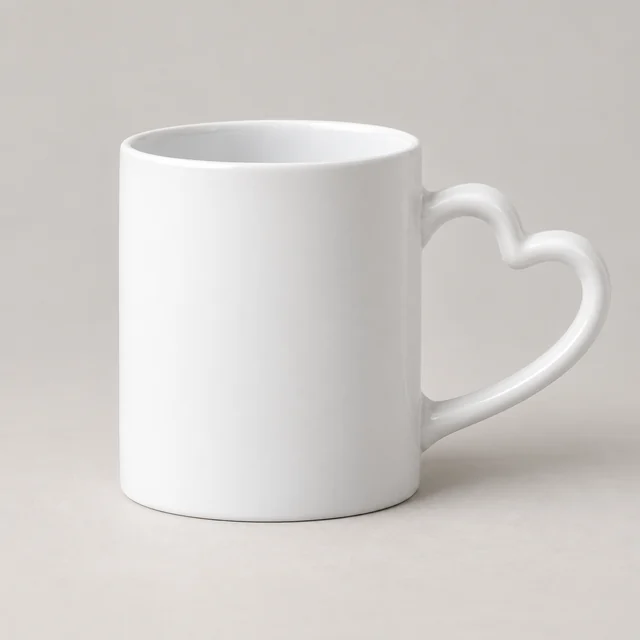 Ilustración generada con IA: Taza blanca mate con asa de corazón