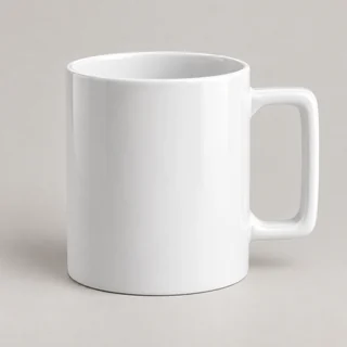 Ilustración generada con IA: Taza blanca con asa cuadrada