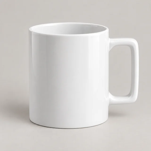 Ilustración generada con IA: Taza blanca con asa cuadrada