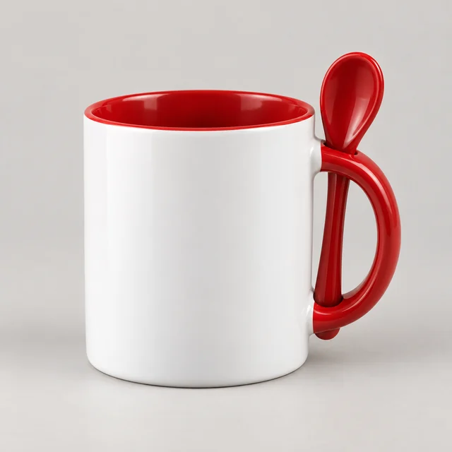 Ilustración generada con IA: Taza con interior y asa de color, con cuchara