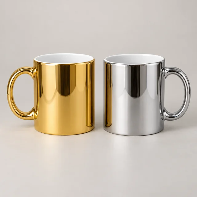 Ilustración generada con IA: Taza dorada y plateada