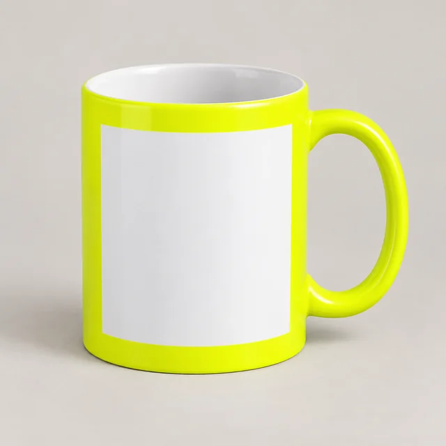 Ilustración generada con IA: Taza blanca con ventana fluorescente