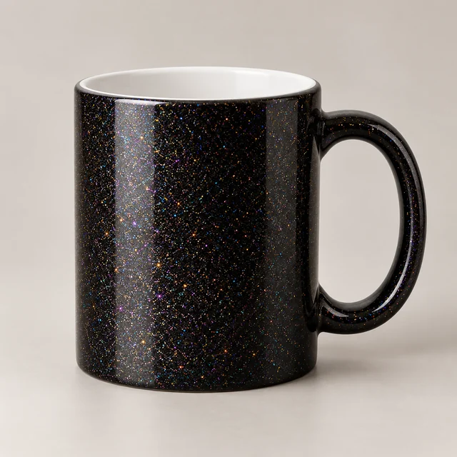 Ilustración generada con IA: Tazas mágicas glitter