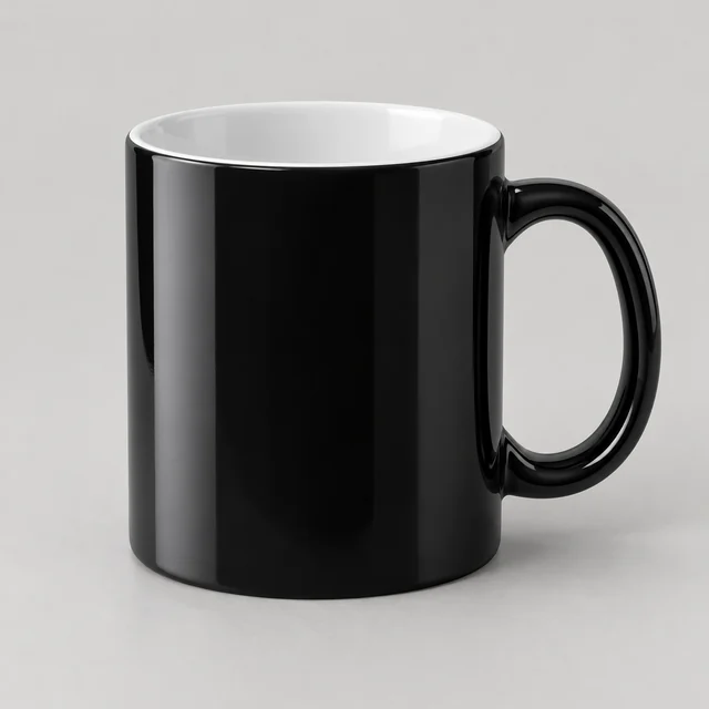 Ilustración generada con IA: Taza mágica negra brillante