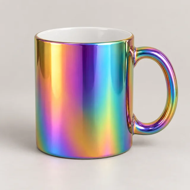 Ilustración generada con IA: Taza espejo Rainbow