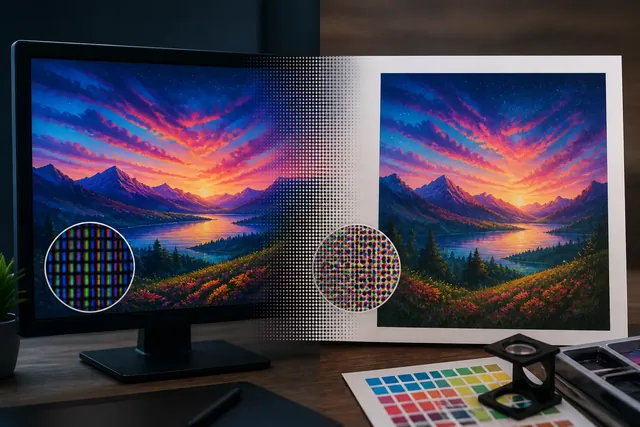 Comparación entre una pantalla RGB y una impresión CMYK