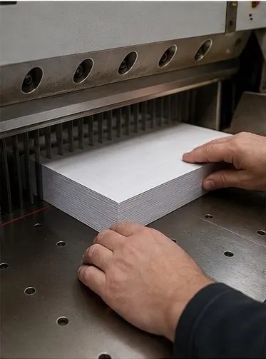 Corte profesional de papel en guillotina