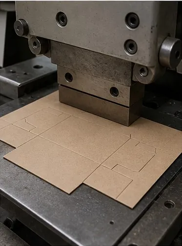 Máquina de suajado trabajando sobre cartón