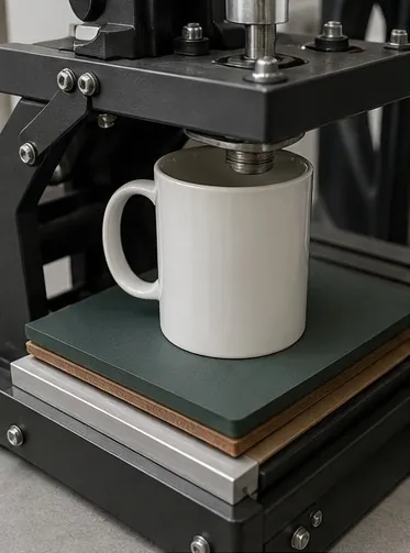 Taza en una prensa de sublimación