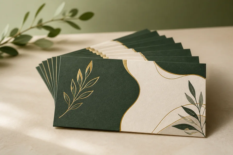 Tarjetas de presentación personalizadas con acabado dorado