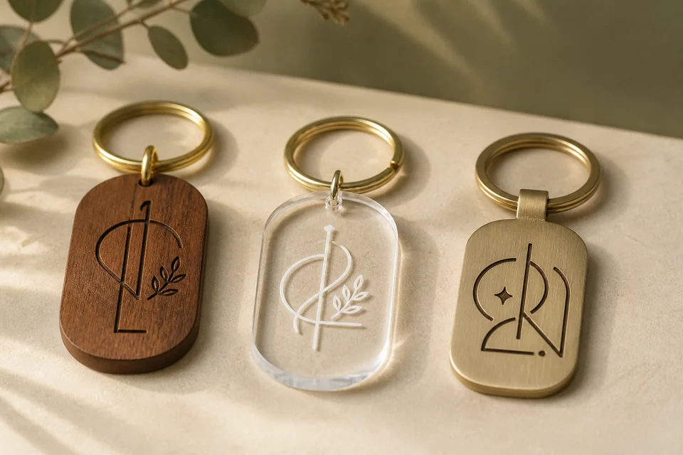 Llaveros personalizados de madera, acrílico y metal